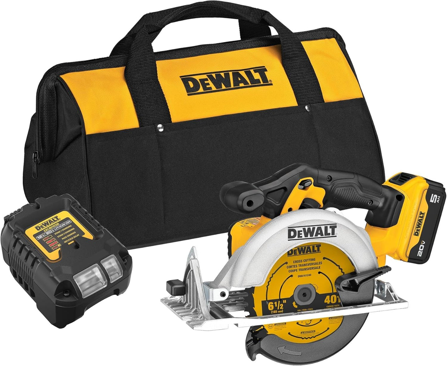 DEWALT 20V MAX 6-1\/2-Inch Circular Saw Kit, with 5.0-Ah Battery and Charger (DCS391P1)