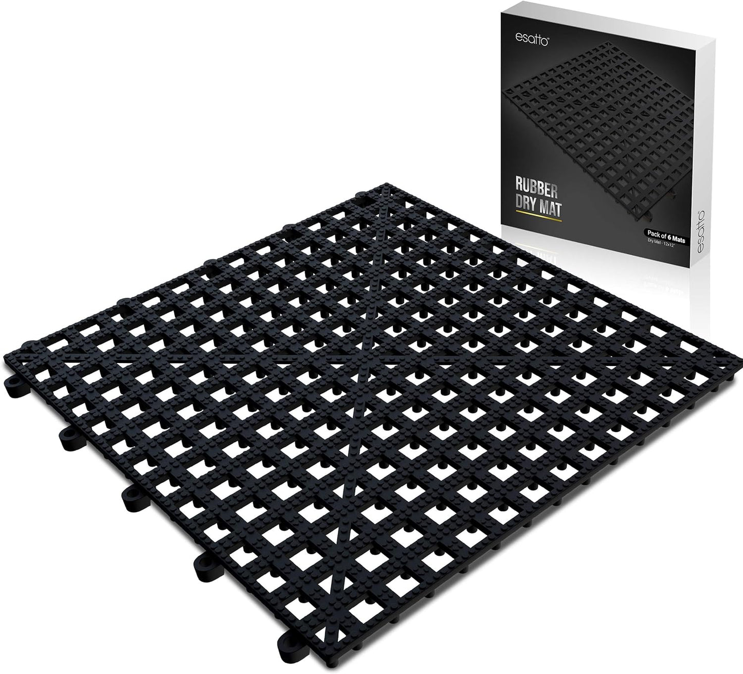 Esatto 6 Pack Interlocking Shelf Mats 12\u2033, Black \u2013 for Spills, Clean Bars, Stain Protection, and an Anti-Slip Surface