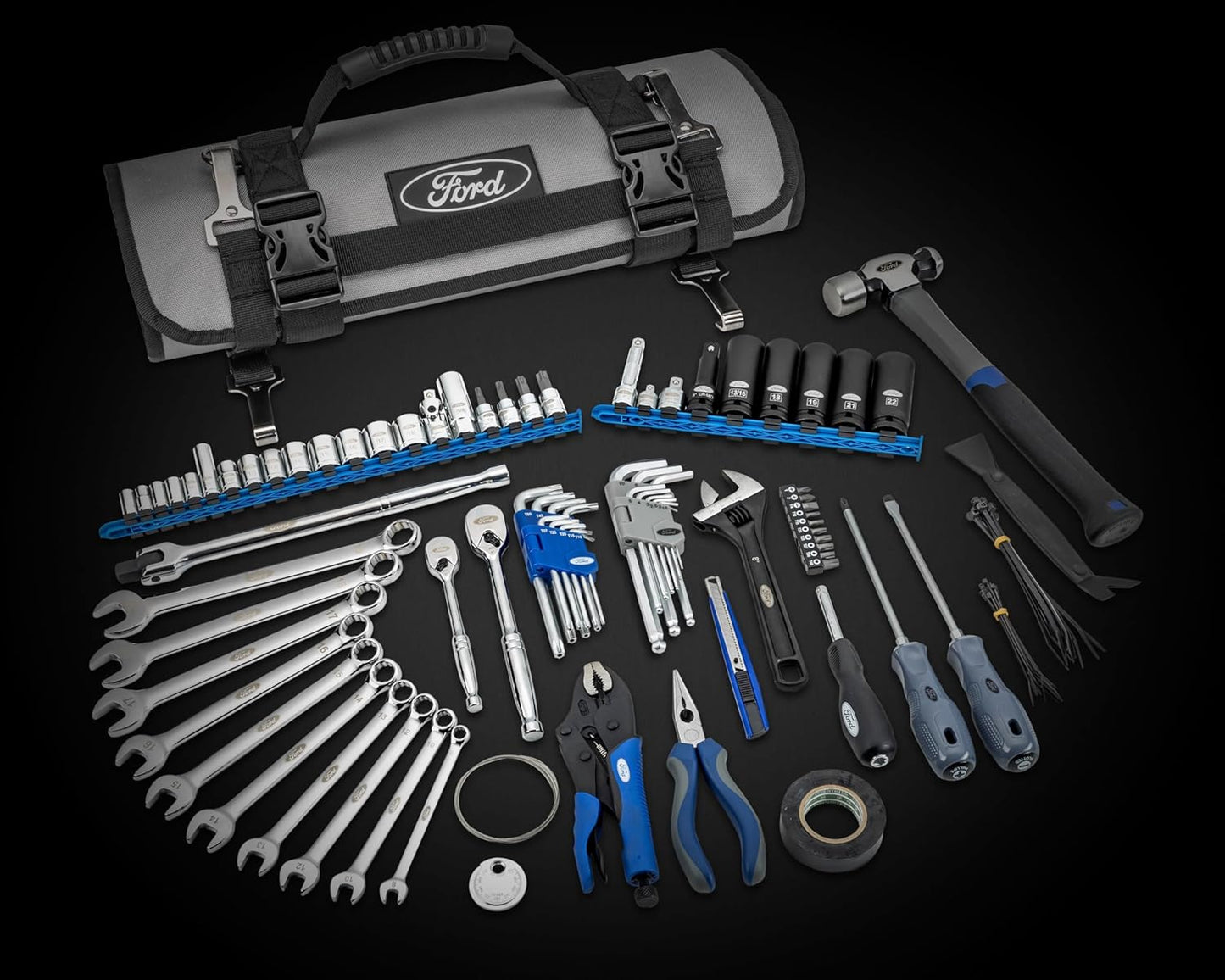 Licensed Ford 86 PIECE FORD BRAND TOOL ROLL- All tools specific for the Ford F-150, Ranger, and Maverick use. (FDOOO2)