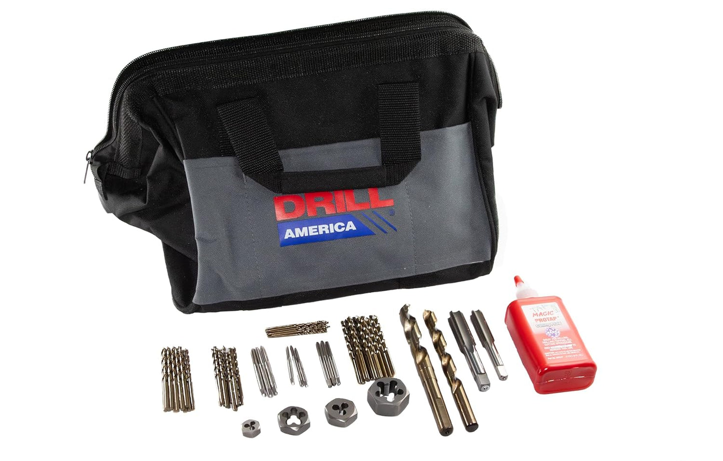 Drill America 70 Piece Gunsmith Tool Kit, Drill, Tap and Die Kit, Firearm Tool Set with Popular Gunsmithing Taps, Cobalt Drill Bits, Dies and Cutting Fluid with Storage Bag, KMZGSMT73