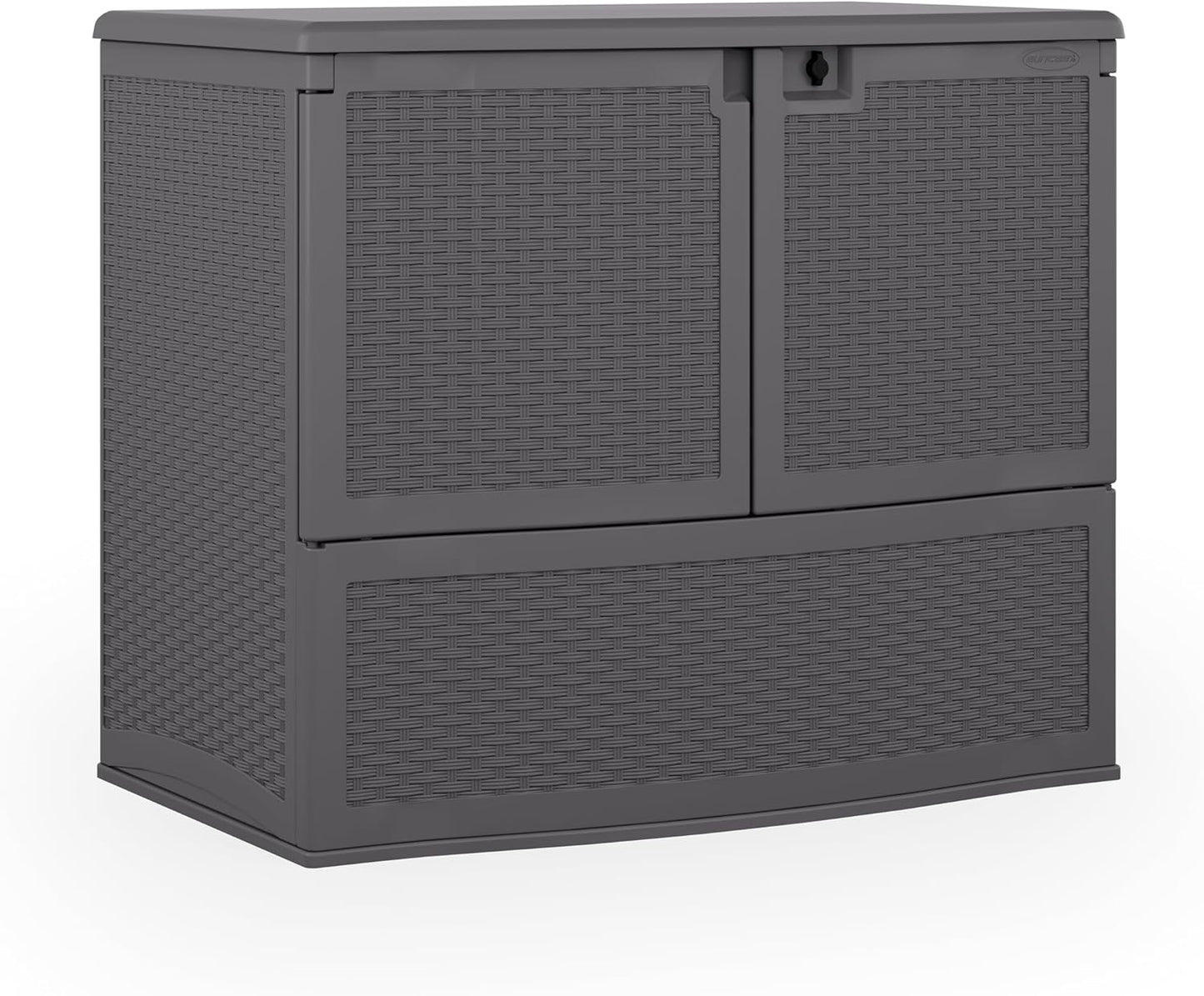 Suncast Backyard Oasis Vertical Deck Box, 195-Gallon Patio Storage Box for Furniture Cushions, Grill Tools, and Pool Accessories, Cool Gray, Made in the USA