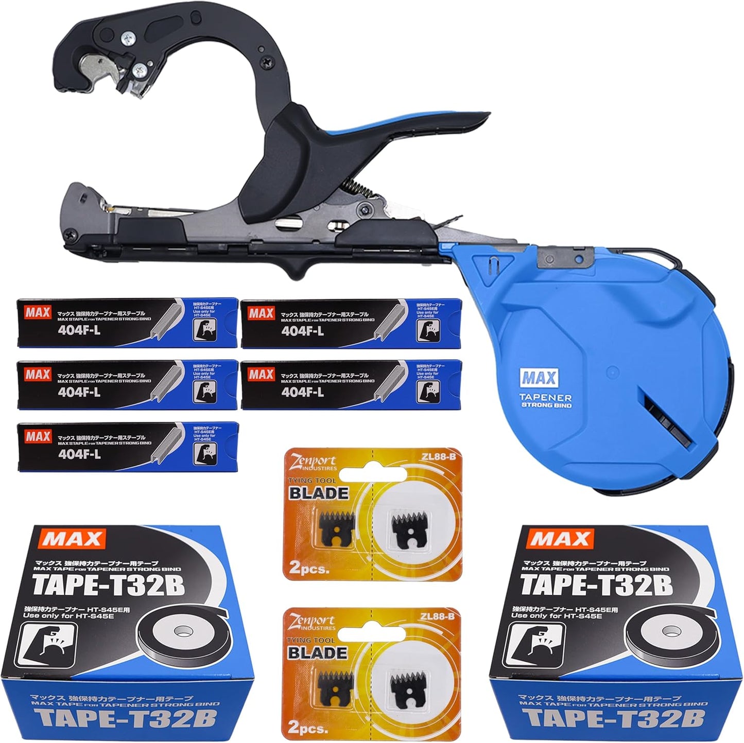 Generic MAX HT-S45E Strong Bind Tapener Plant Tying Tool Value Pack with Tape, Staples, & Replacement Blades, Blue, HT-S45E-VALUE