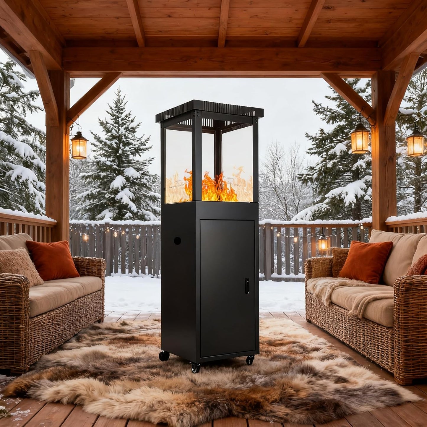 Outdoor Patio Heater 48,000 BTU Propane, 2025 New with Safety Protection & Easy-Move Wheels, Portable Heater with Cover for All Weather, Perfect for Backyard, Balcony, Camping Trip