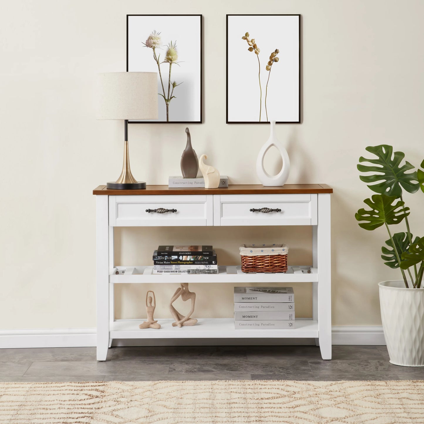 Aukfa Narrow Console Table with Storage Drawer, Entryway Table, Sofa Table for Living Room, White