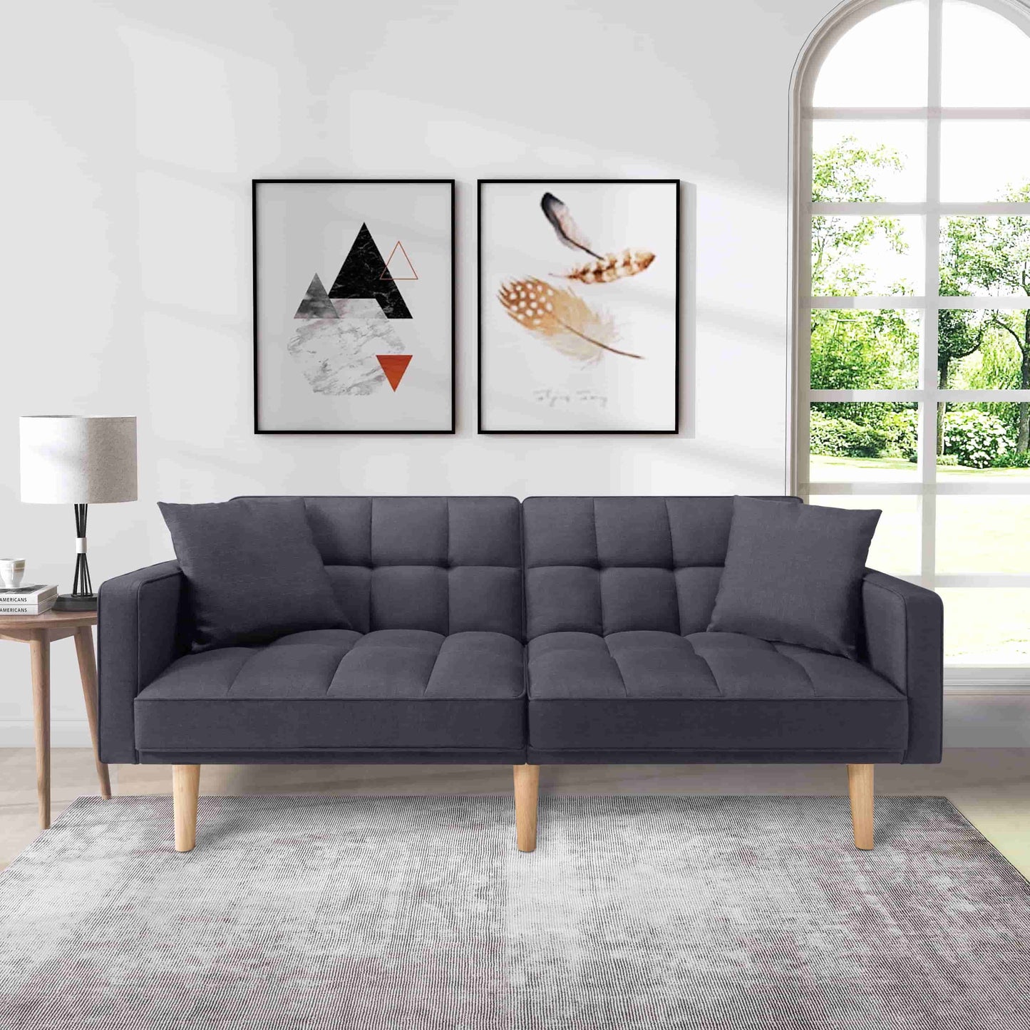 BSHTI 71.5 inch Modern Adult Futon Sofa Bed,Adult Sleeping Chouch with 2 Pillows for Livingroom,Dark Grey