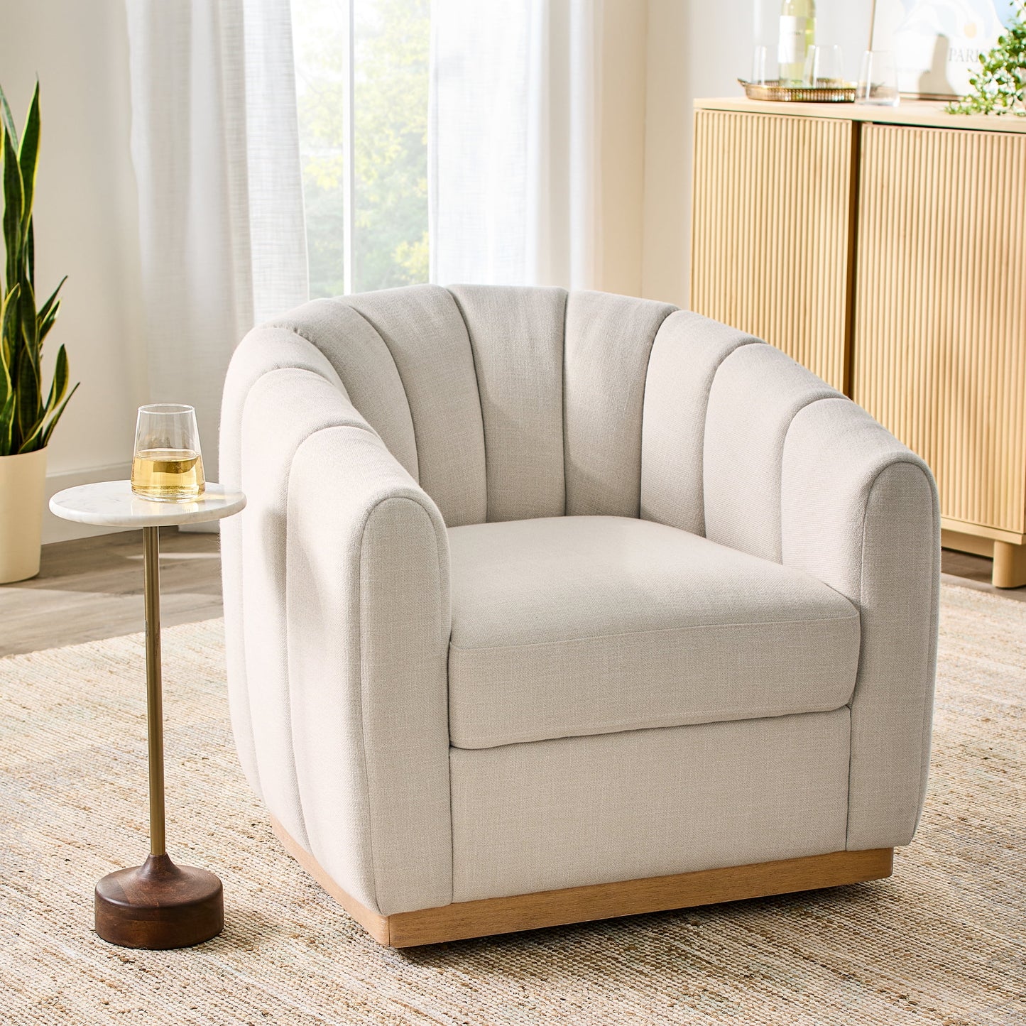 Better Homes & Gardens Lillian Accent Swivel Chair, Cream Linen