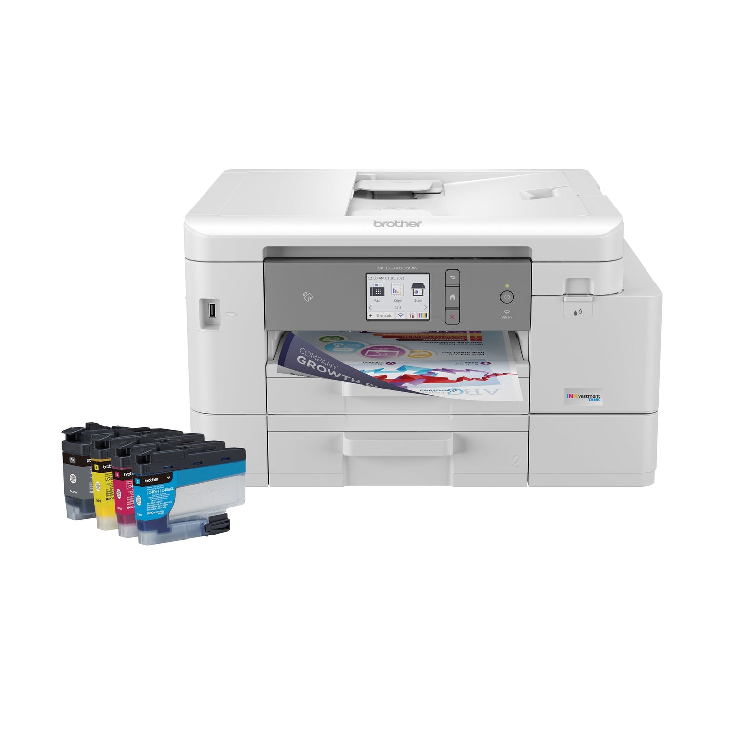 Brother MFC-J4535DW INKvestment Tank Color Inkjet All-in-One Printer, Wireless, Duplex Printing, Up to 1-Year of Ink Included