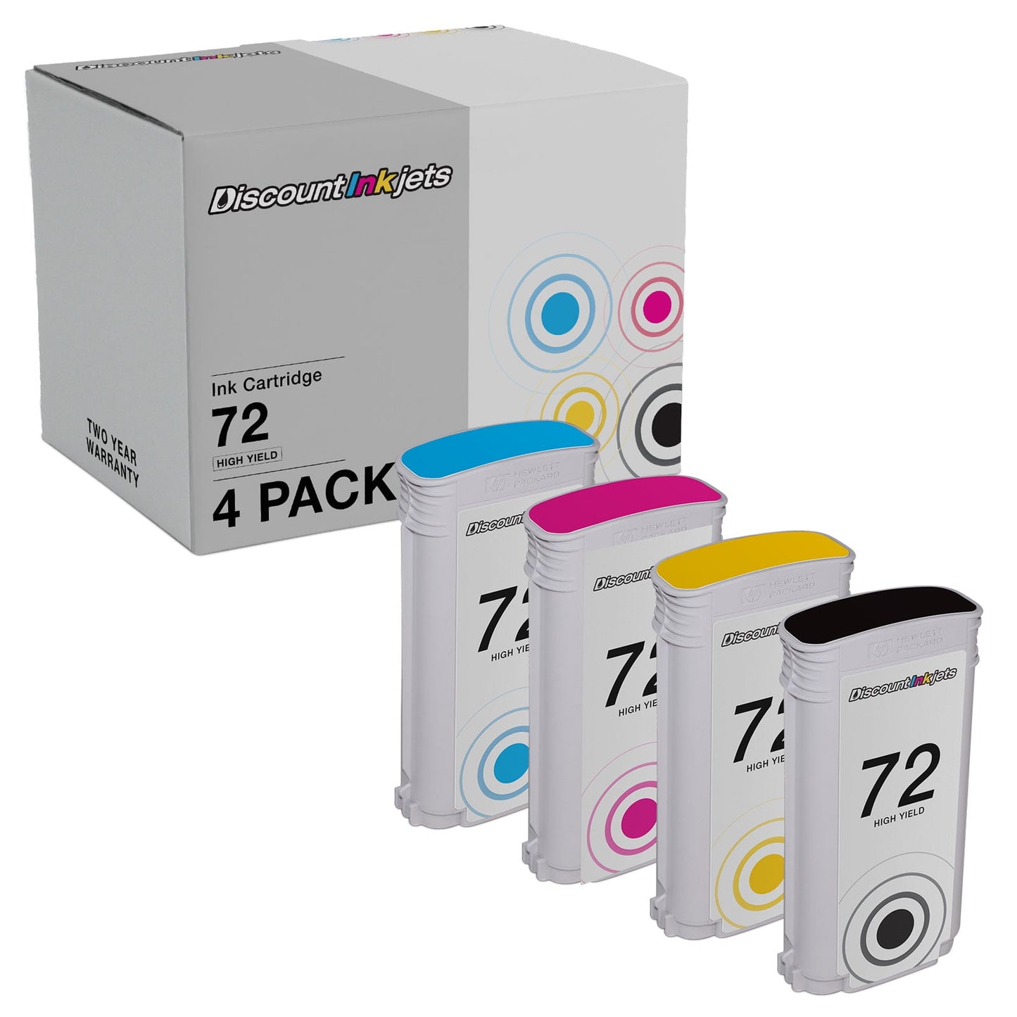 DI Cartridges for HP 72 Ink High Yield (Photo Black, Cyan, Magenta, Yellow) Compatible with HP DesignJet: T1100, T1120, T1200, T610, T620, T770, SD Pro MFP, T1100ps, T1120 SD-MFP, T1120ps, T1200ps