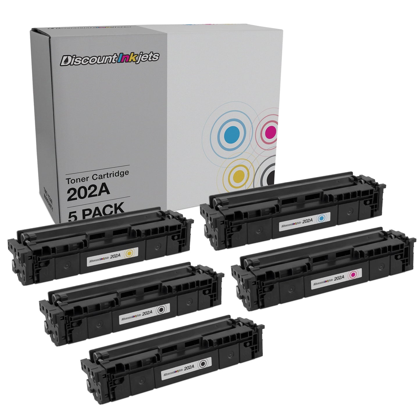 DI Toner Cartridges for HP 202A (2 Black, 1 Cyan, 1 Magenta, 1 Yellow, 5pk) Compatible with HP Color LaserJet M254dw, M281cdw, M281dw, M281fdw
