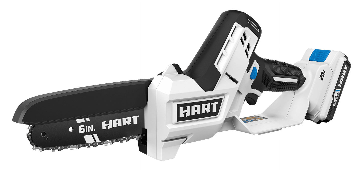 HART 20 Volt 6-inch Battery-Powered Pruning Chainsaw Kit, (1) 2.0Ah Lithium-Ion Battery