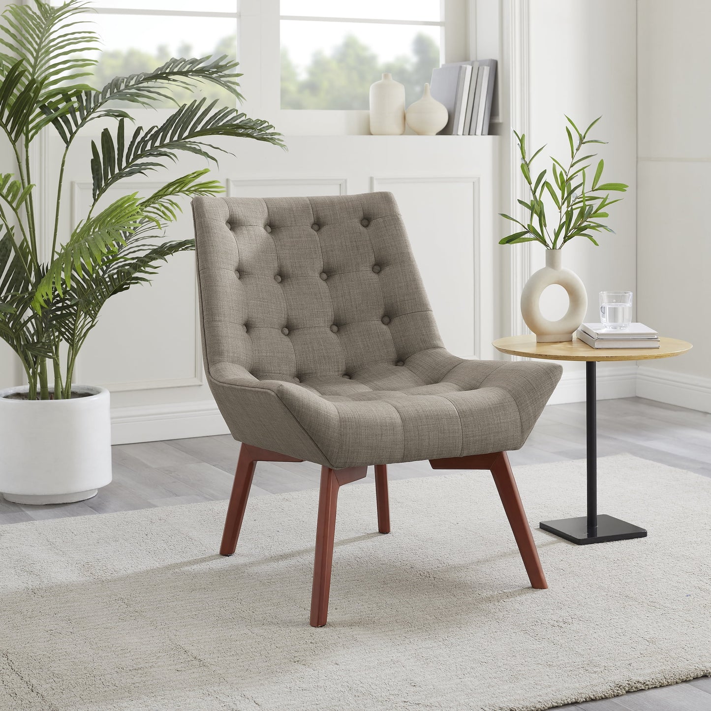 Linon Cassia Mid-Century Button Tufted Accent Chair, Gray