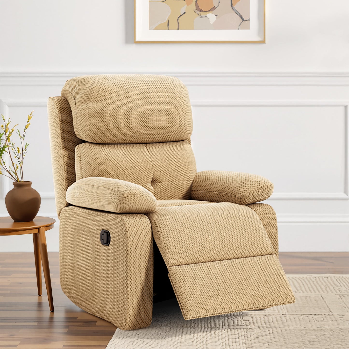 MAYEERTY Camle Small Manual Recliner Sofa for Adults, Velvet, Space-Saving for Living Room