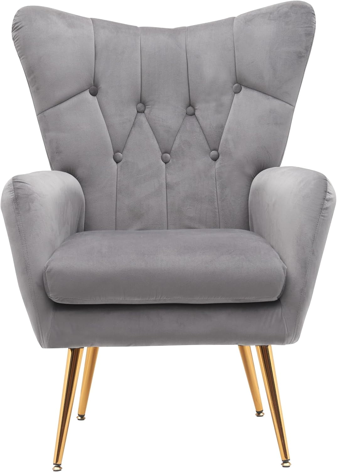 US Pride Furniture Modern Chic Mid-Century Velvet Accent Armchair for Living Room Bedroom or Home Office Button-Tufted Wingback Design with Gold Flared Legs Grey