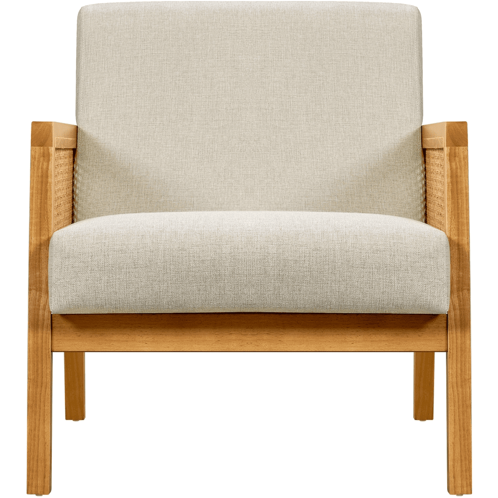 Renwick Fabric Upholstered Accent Chair with Rattan Sides for Living Rooms,Beige