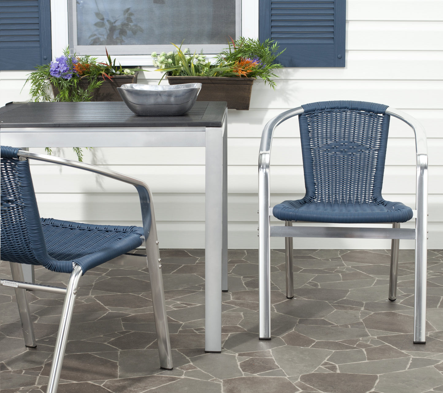 SAFAVIEH Wrangell Outdoor Patio Stacking Arm Chair,Teal, Set of 2