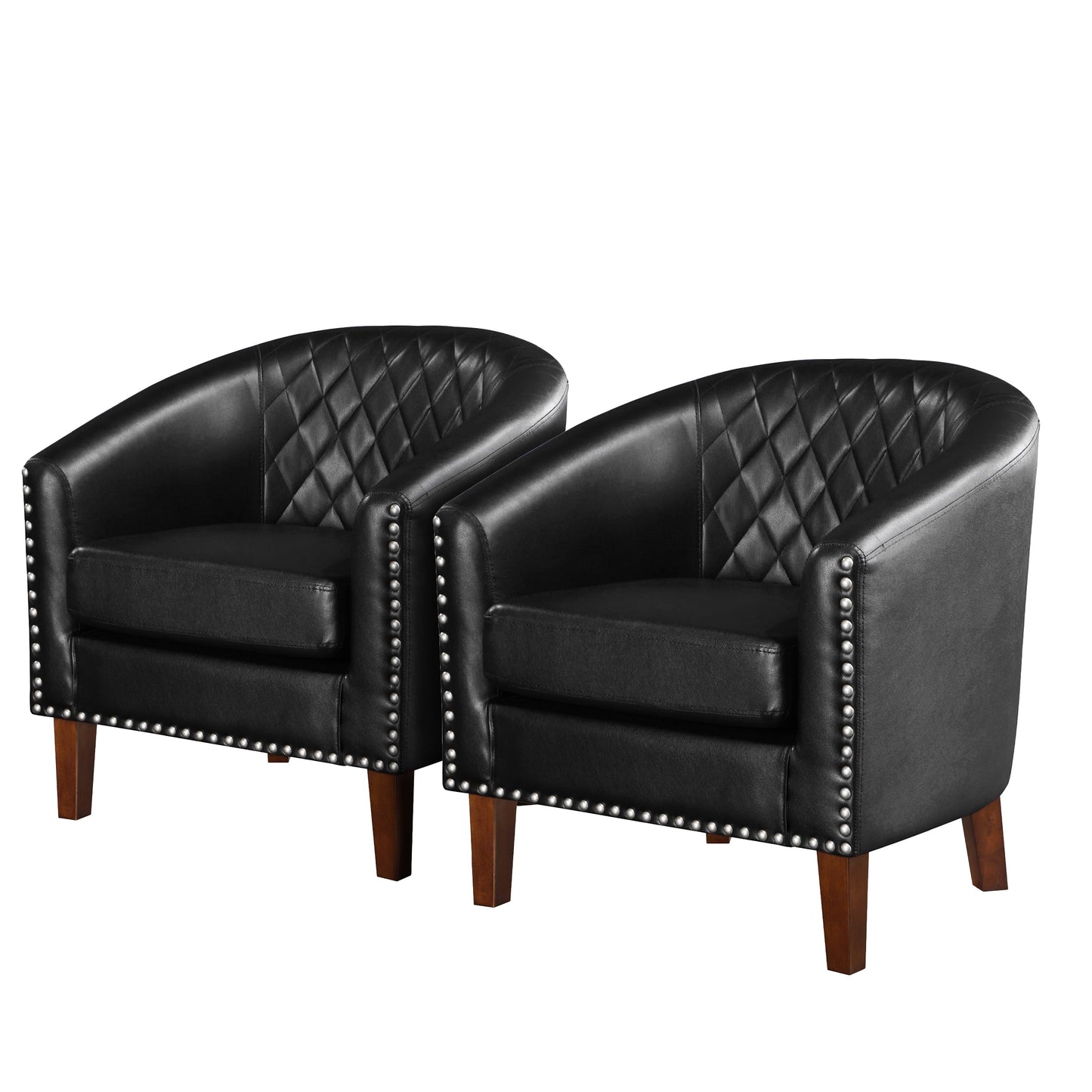 TrumanPick Accent Chair, Comfy Barrel Chair Set of 2 Faux Leather Cozy Reading Armchair for Living Room, Black