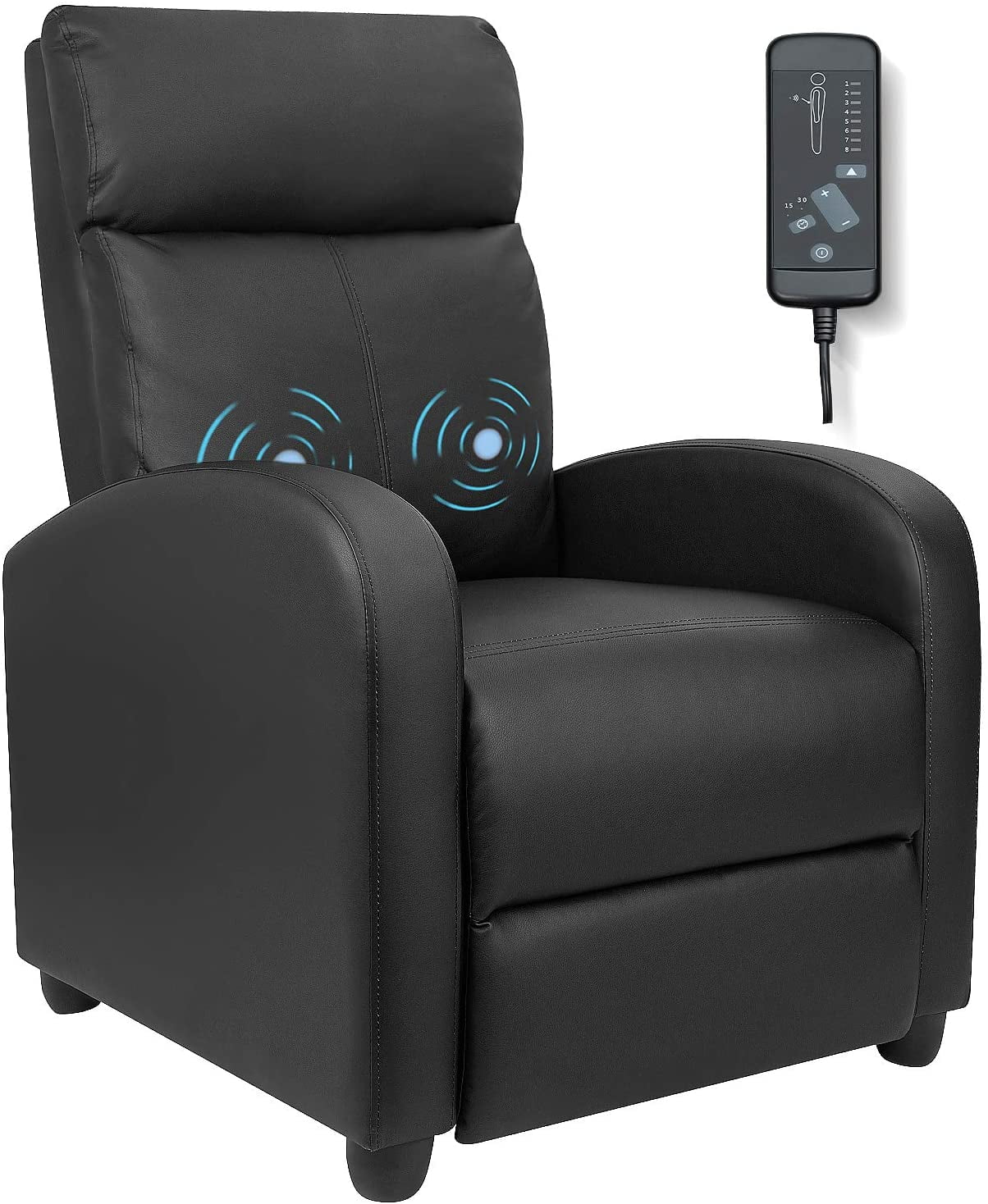 Vineego Home Theater Recliner with Massage Backrest,Faux Leather,Black