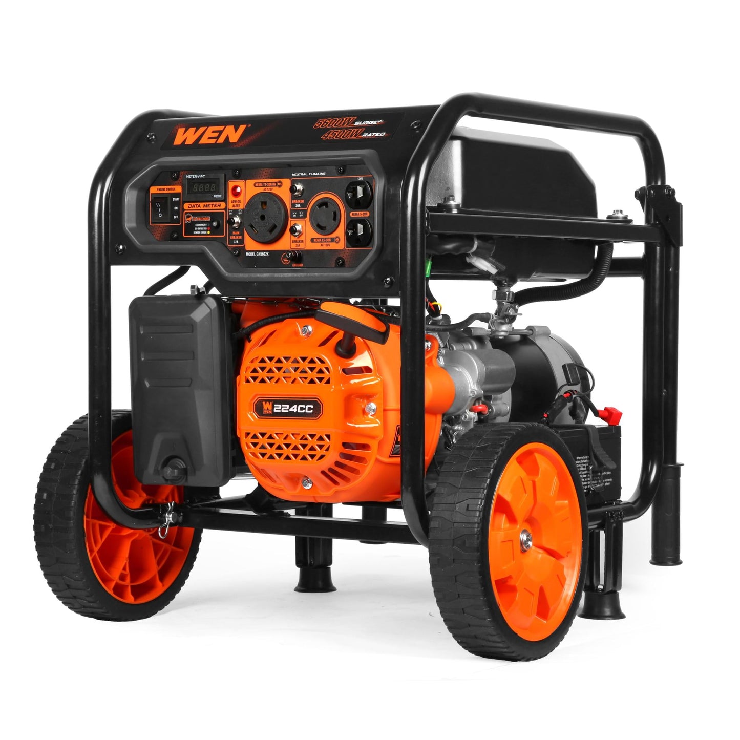 WEN 5,600-Watt Portable Generator with Wheel Kit, Electric Start, 224cc, Transfer-Switch, RV-Ready, and CO Watchdog (GN5602X)