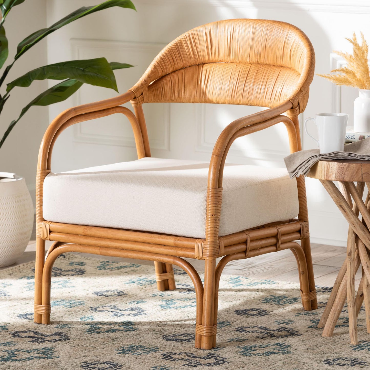 bali & pari Marisa Boho Arm Chair, Light Honey