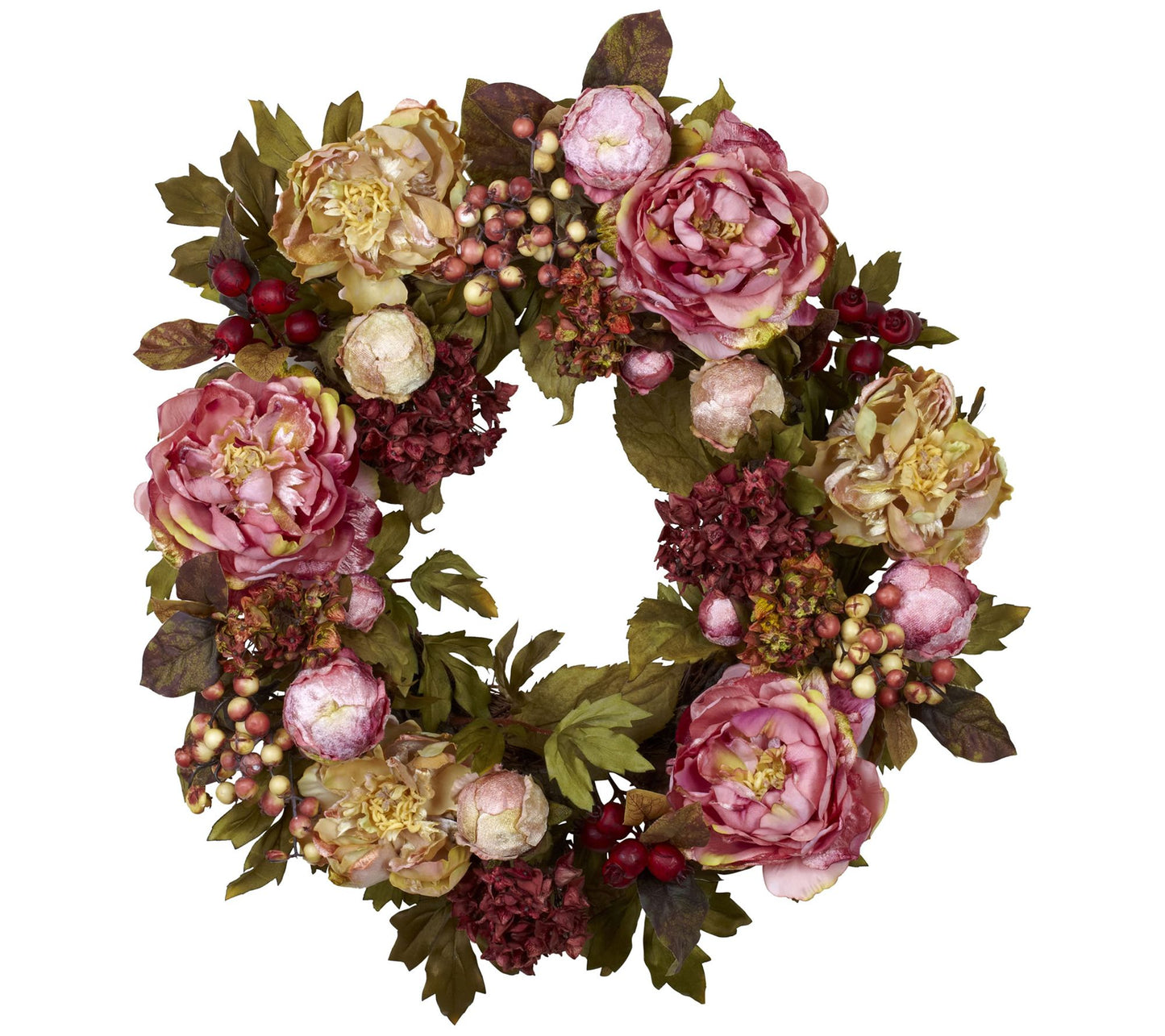 24" Peony Hydrangea Wreath by Nearly Natural