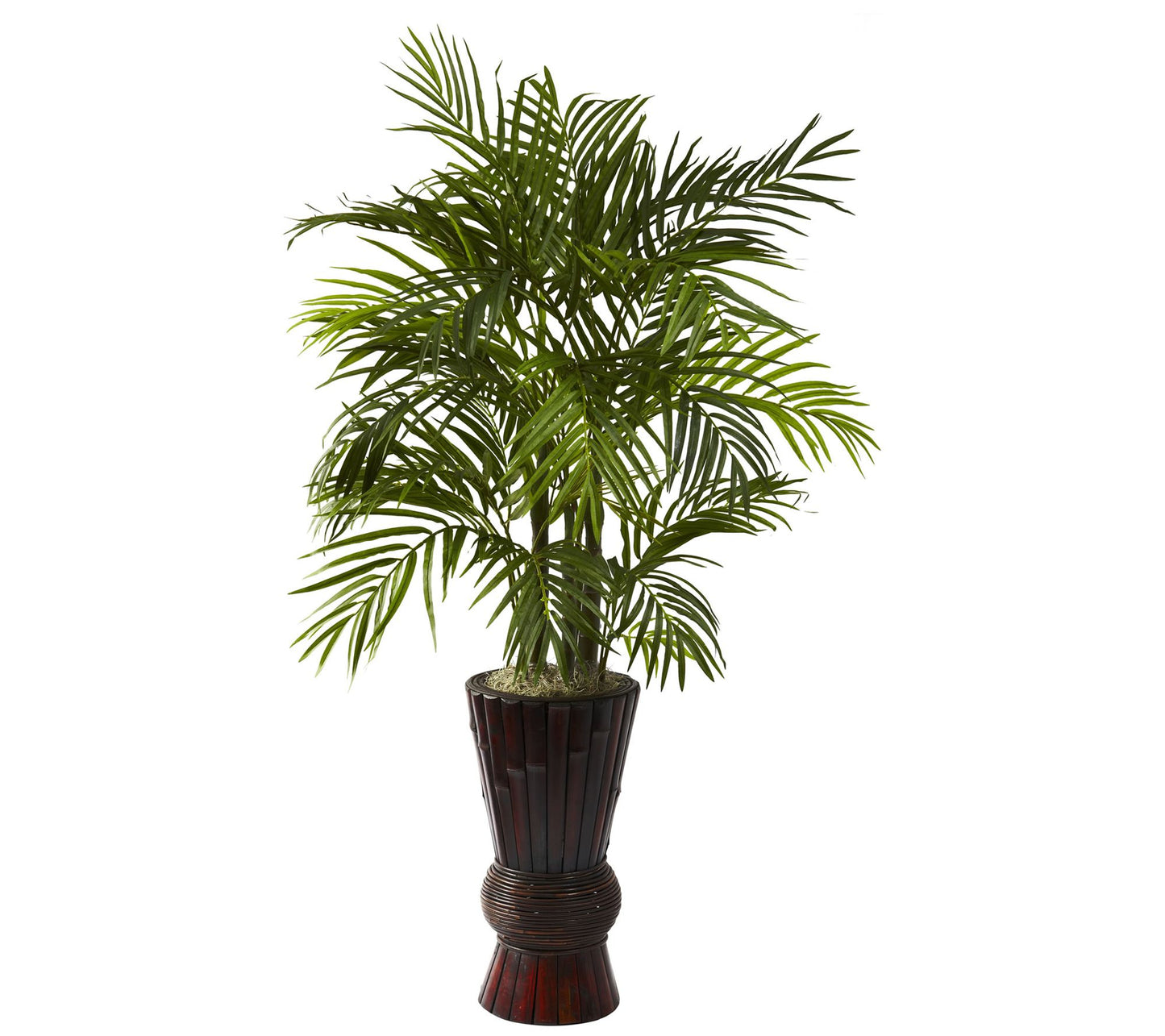 4' Areca with Bamboo Planter by Nearly Natural