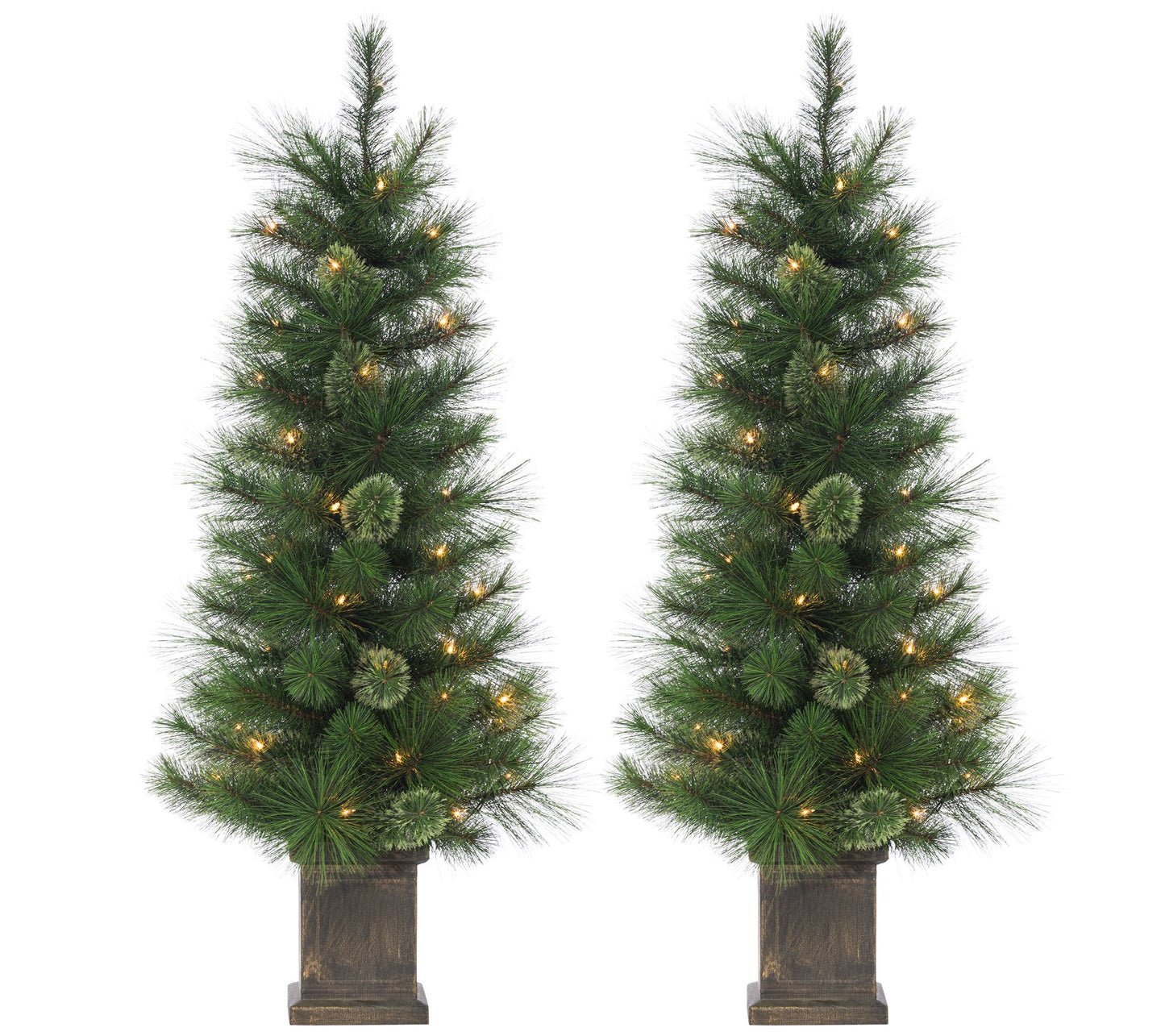 4' Potted Hard Mixed Needle Cashmere Pre-Lit Trees, Set of 2