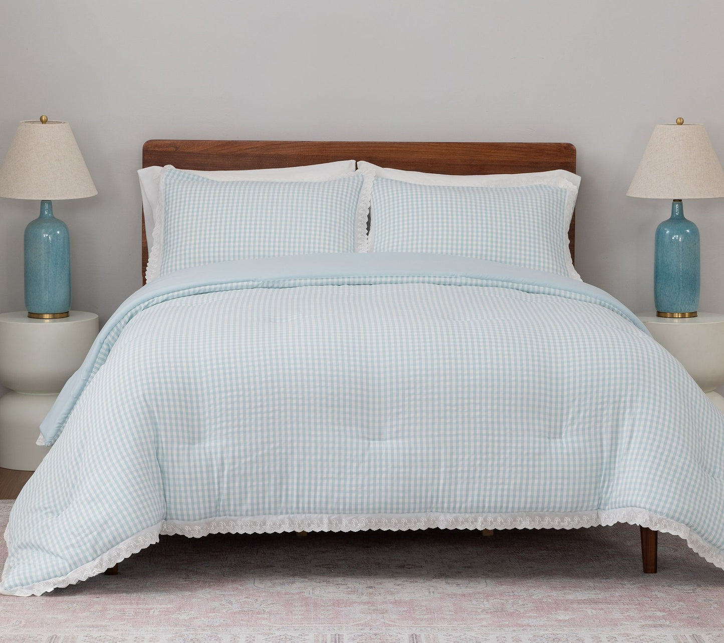 Berkshire Gingham Comforter & Sham Set with Lace Trim- King