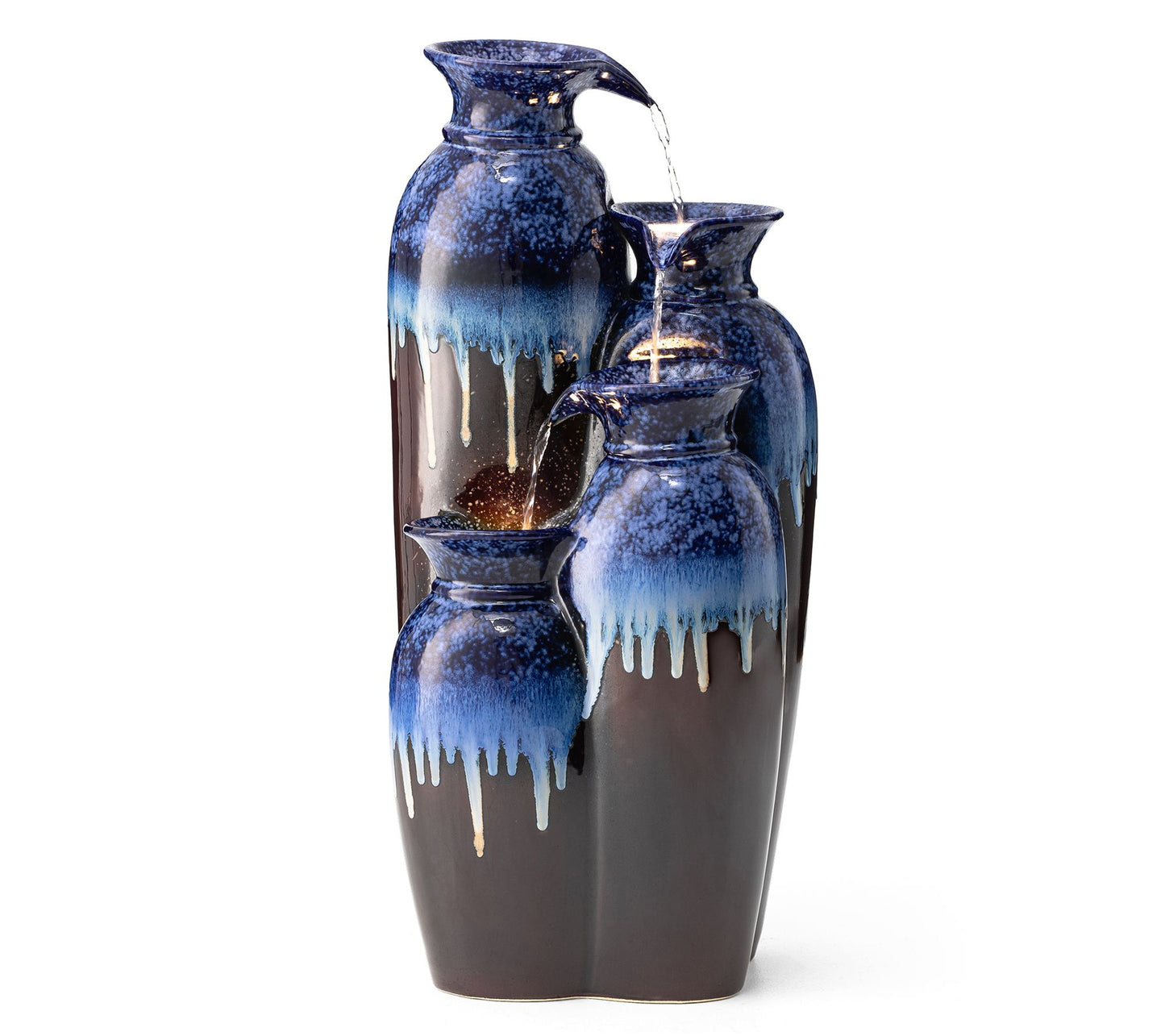 Glitzhome 31" 4-Tiered LED Lit Glaze Ceramic Outdoor Fountain