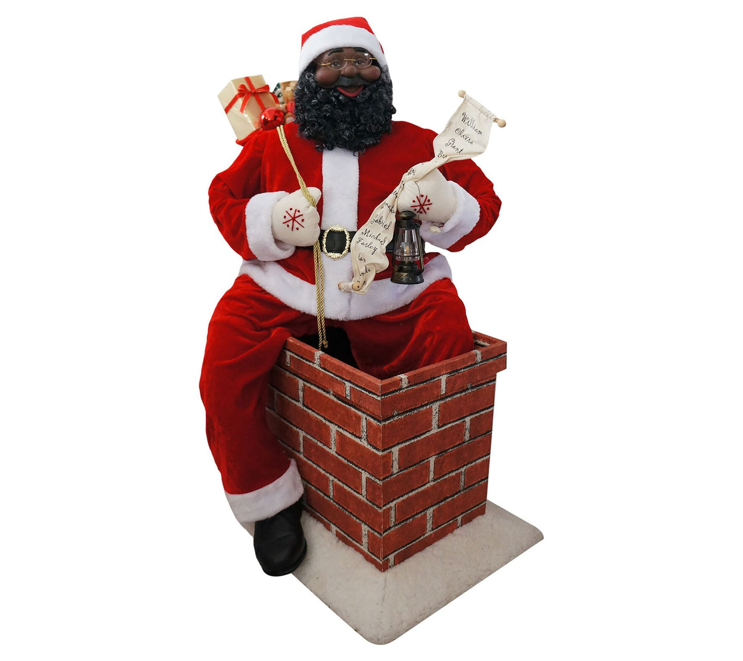 Christmas Time 4' Music & Motion Black Santa Claus in Chimney