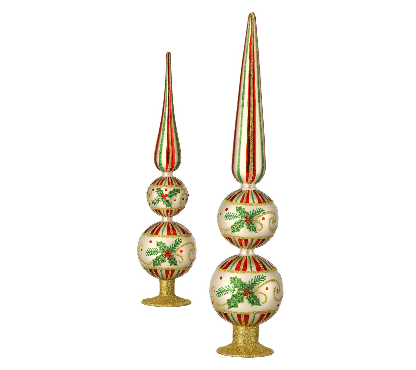 16.5"-22" Holly Stripe Glass Finials Set of 2 by Valerie