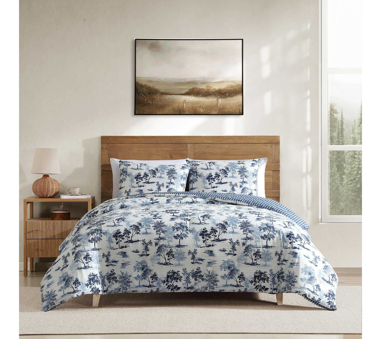 Eddie Bauer Vintage Blue Toile Cotton Full/Queen Comforter Set