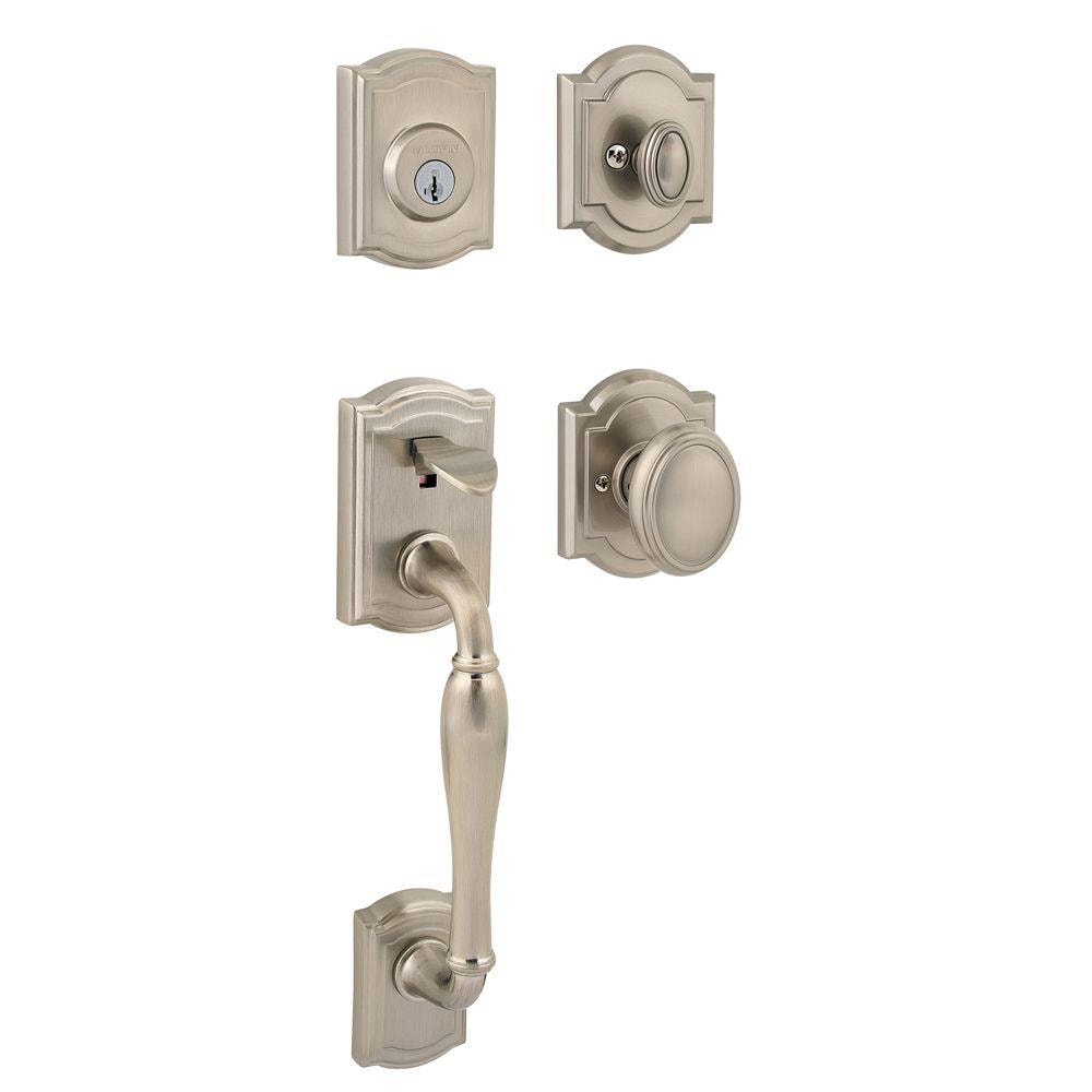 Kwikset Prestige Series Wesley Satin Nickel Single-Cylinder Deadbolt Keyed Entry Door Handleset Knob Smartkey 180WYHXCYK ARB 15 SMT CP