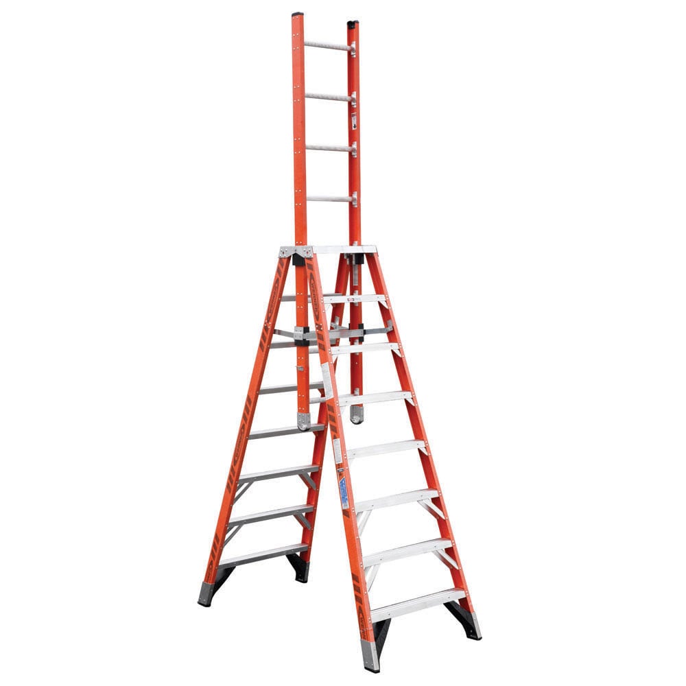 Werner D7400 8-ft Fiberglass Type 1A-300-lb Load Capacity Trestle Step Ladder E7408