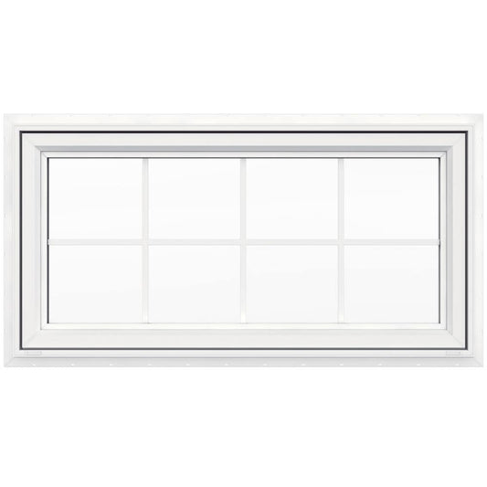 JELD-WEN V-4500 47-1/2-in x 23-1/2-in x Vinyl New construction White Double Pane Glass Awning Window with Grids, ( Full Screen Included )