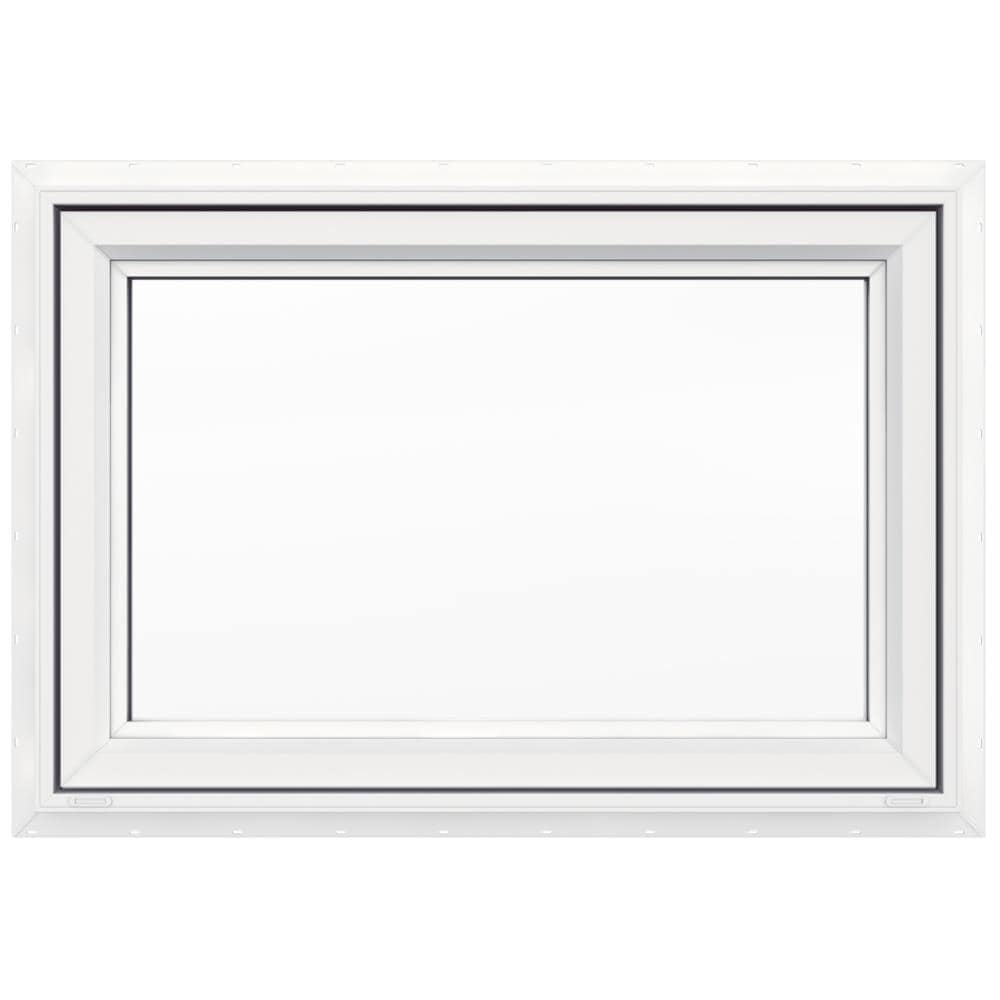 JELD-WEN V-4500 35-1/2-in x 23-1/2-in x Vinyl New construction White Double Pane Glass Awning Window , ( Full Screen Included )