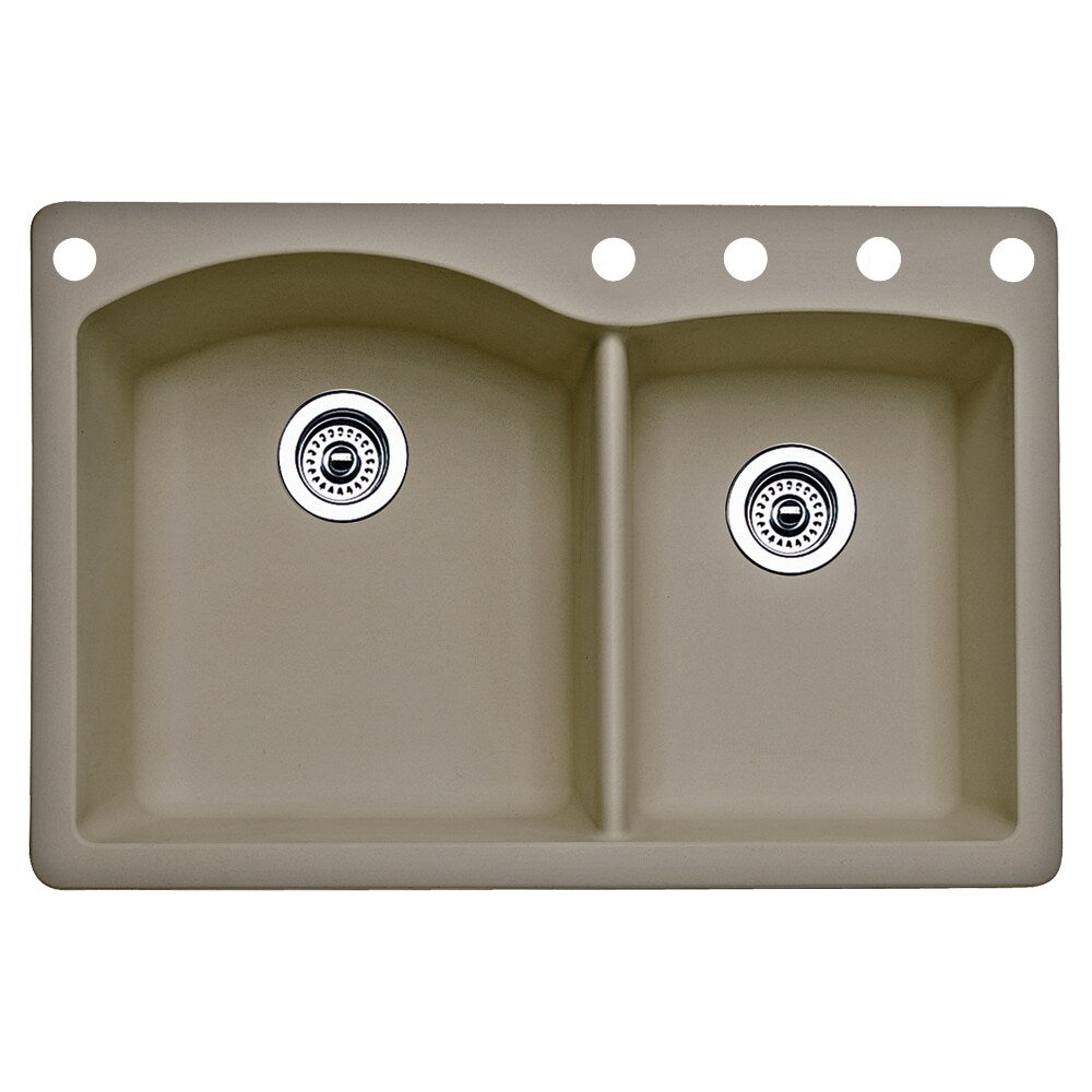 BLANCO Diamond Dual-mount 33.0-Inches x 22.0-Inches Truffle (Brown) Granite Double offset bowl 5-Hole Kitchen Sink