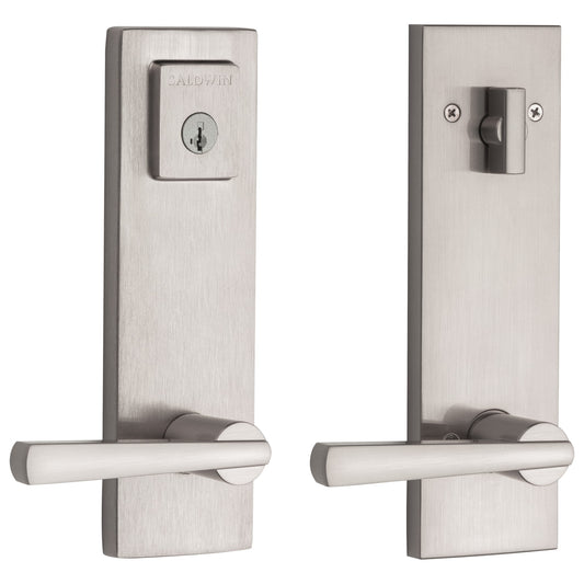 Baldwin Prestige Series Spyglass Satin Nickel Single-Cylinder Deadbolt Keyed Entry Door Handleset with Spyglass Lever and Smartkey 183SPEXSPL SQR 15