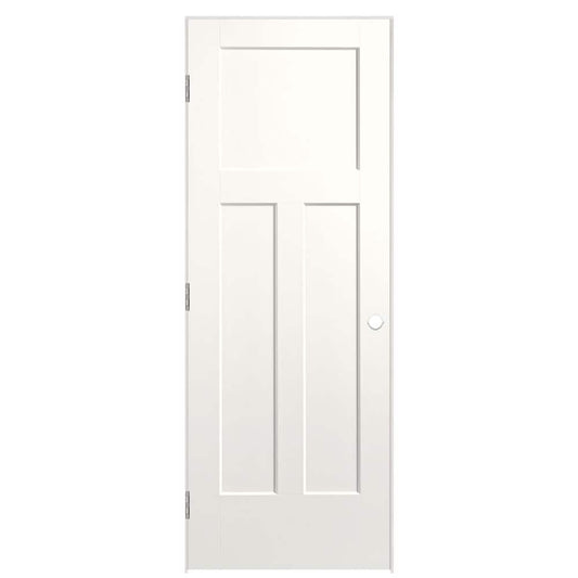 Masonite 32-in x 80-in Snow Storm Hollow core 3-panel craftsman Right hand Smooth Prefinished Molded composite Flat Jamb Single Prehung Interior Door