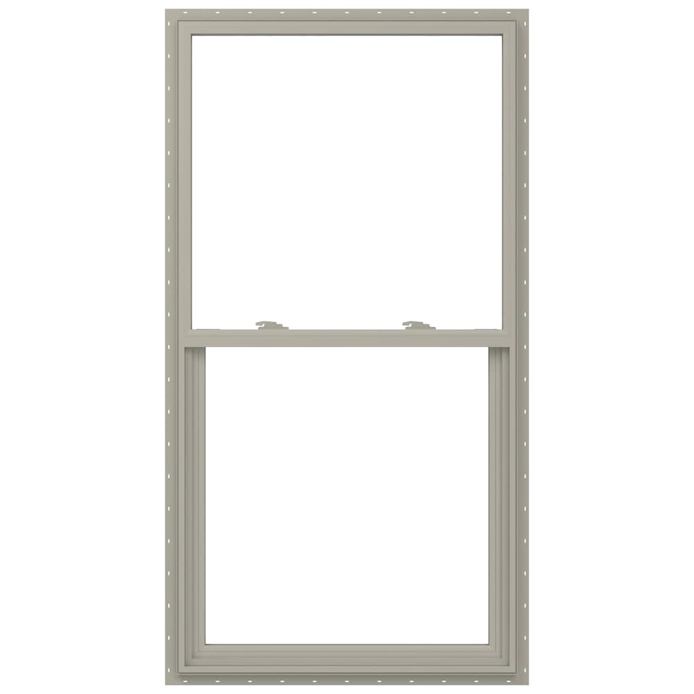 JELD-WEN V-2500 Desert Sand Exterior Vinyl New construction Single Hung Window Low-E argon Double Pane Glass (Half Screen Included)