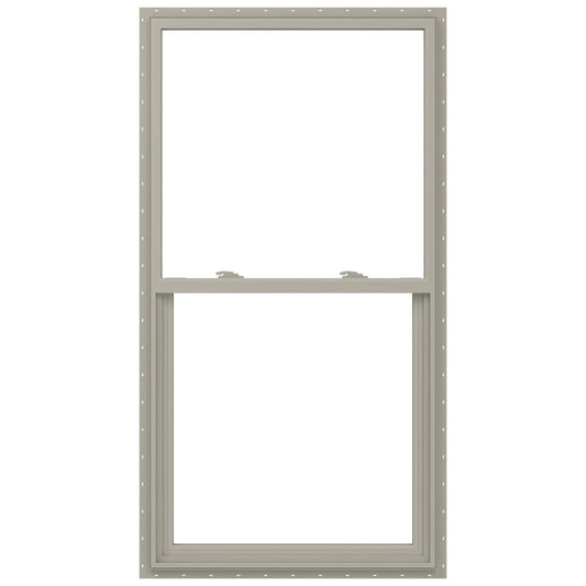 JELD-WEN V-2500 Desert Sand Exterior Vinyl New construction Single Hung Window Low-E argon Double Pane Glass (Half Screen Included)