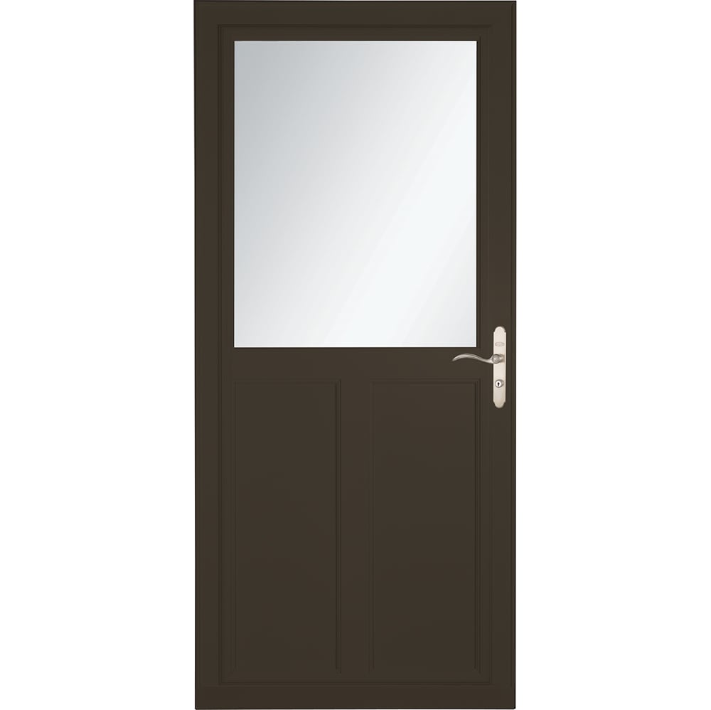 LARSON 80 Highview (Tradewinds) 36-in x 81-in Brown Aluminum Reversible Hinge Storm Door with Retractable Screen ( Brushed nickel Handle Included )