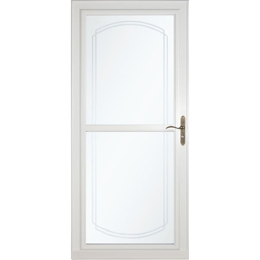 LARSON 80 Split Fullview (Tradewinds) 36-in x 81-in White Aluminum Reversible Hinge Storm Door Beveled Glass with Retractable Screen ( Antique brass Handle Included )