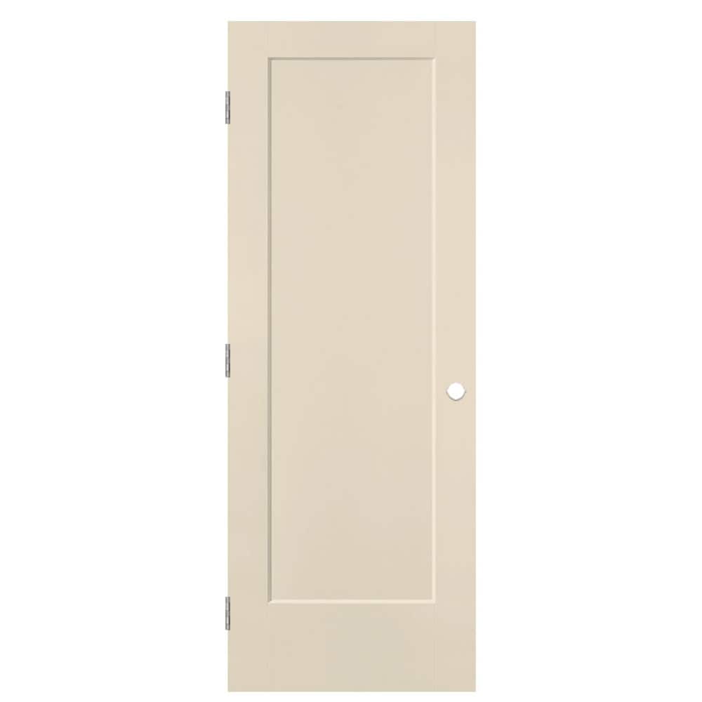 Masonite 30-in x 80-in Cream-n-Sugar Hollow core 1-panel square Right hand Smooth Prefinished Molded composite Flat Jamb Single Prehung Interior Door