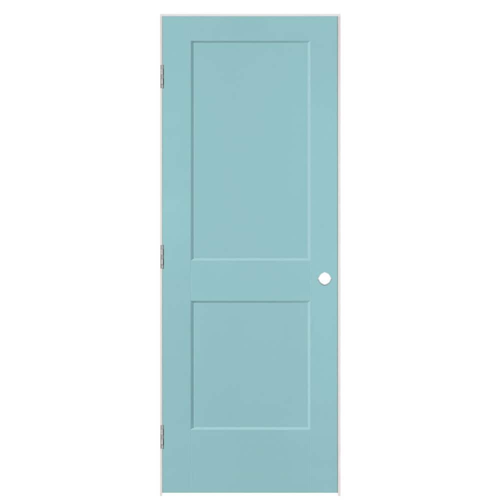 Masonite 28-in x 80-in Sea Mist Hollow core 2-panel square Right hand Smooth Prefinished Molded composite Flat Jamb Single Prehung Interior Door