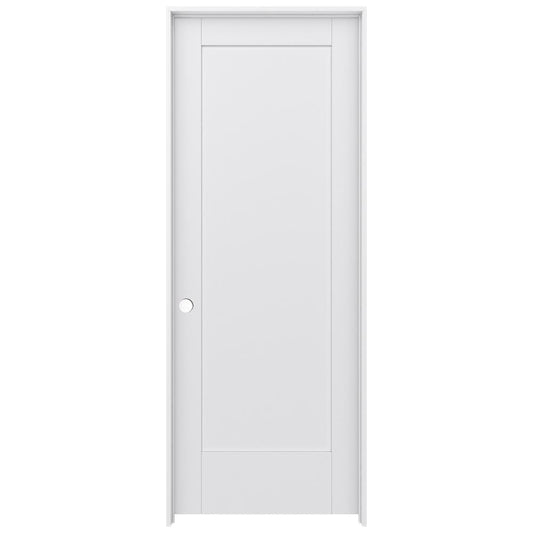 JELD-WEN 28-in x 80-in Primed Solid core 1-panel square Right hand Smooth Primed MDF Flat Jamb Single Prehung Interior Door