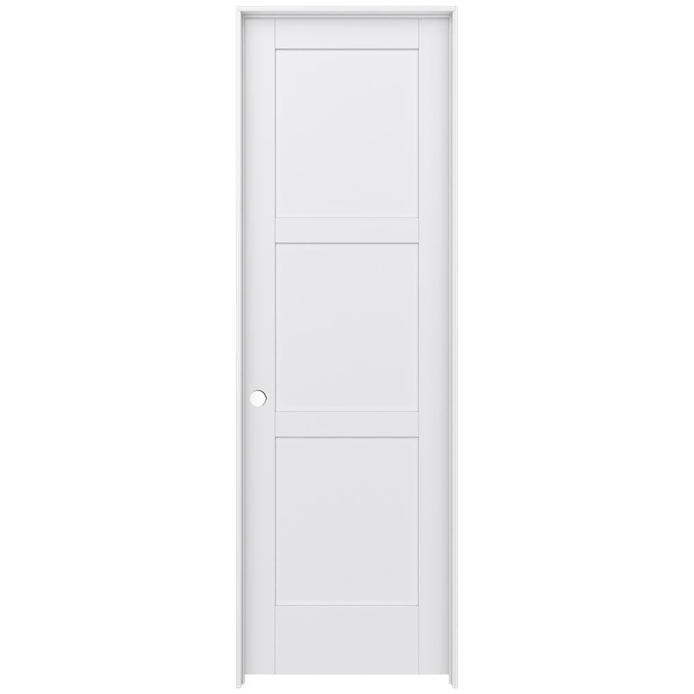 JELD-WEN 24-in x 96-in Primed 3-panel square Right hand Smooth Primed MDF Flat Jamb Single Prehung Interior Door