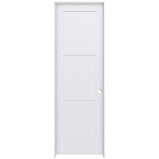 JELD-WEN 28-in x 96-in Primed 3-panel square Left hand Smooth Primed MDF Flat Jamb Single Prehung Interior Door