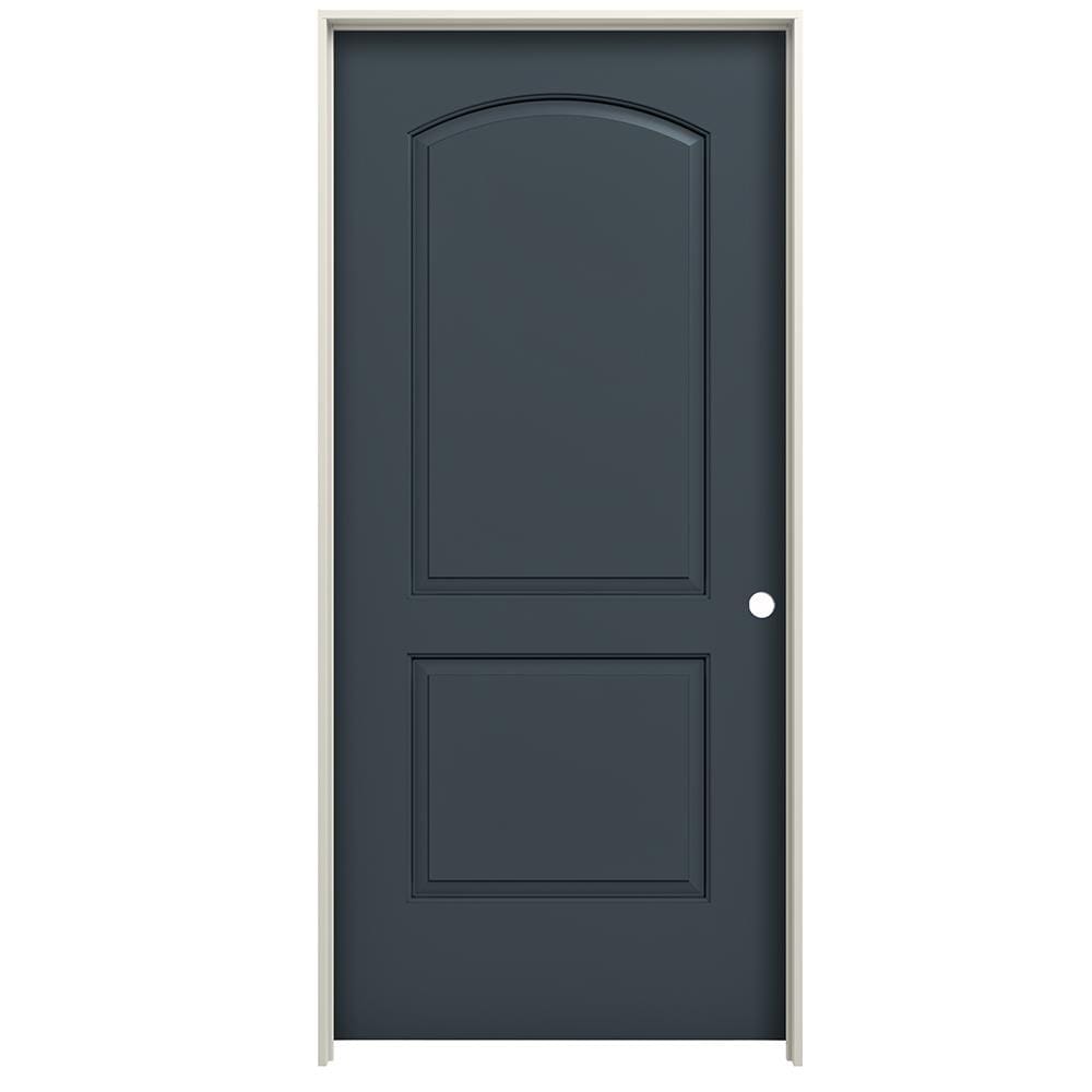RELIABILT 36-in x 80-in Steele Gray Hollow core 2-panel round top Left hand Smooth Prefinished Molded composite Flat Jamb Single Prehung Interior Door