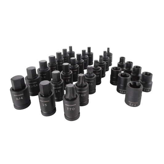 CRAFTSMAN 28-Piece Standard (SAE) and Metric Combination 1/2-in Drive Set 6-point Impact Socket Set CMMT42031