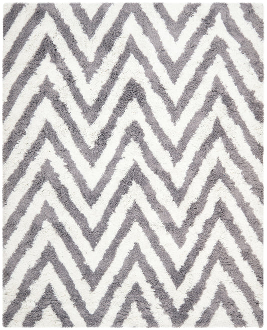 Safavieh Chevron Shag 10 x 14 (ft) Loomed Ivory/Gray Rectangular Indoor Chevron Area rug